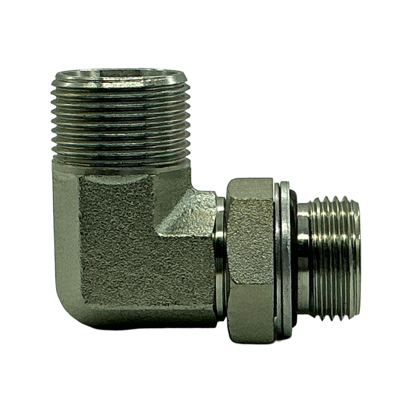 How do 90° elbow metric thread adjustable stud ends enable flexible routing in fluid or pneumatic systems?
